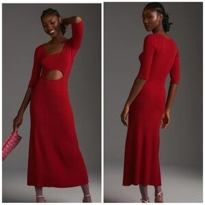 FAVORITE DAUGHTER The Crush Cutout Ribbed Knit Sweater Dress Cherry Red sz M